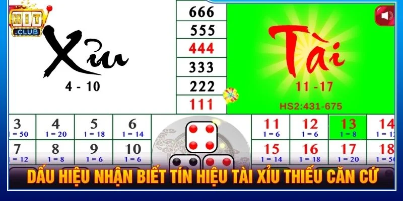 Dấu hiệu nhận biết tín hiệu tài xỉu thiếu căn cứ